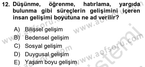İnsan Davranışı Ve Sosyal Çevre 1 Dersi 2022 - 2023 Yılı (Vize) Ara Sınav Soruları 12. Soru
