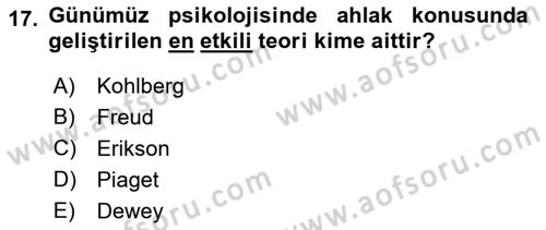 İnsan Davranışı Ve Sosyal Çevre 1 Dersi Ara Sınavı Deneme Sınav Soruları 17. Soru