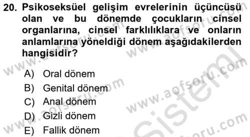 İnsan Davranışı Ve Sosyal Çevre 1 Dersi 2022 - 2023 Yılı (Vize) Ara Sınav Soruları 20. Soru