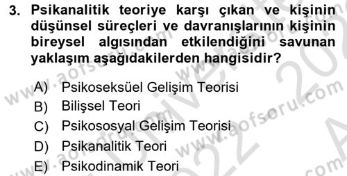 İnsan Davranışı Ve Sosyal Çevre 1 Dersi 2022 - 2023 Yılı (Vize) Ara Sınav Soruları 3. Soru