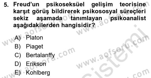 İnsan Davranışı Ve Sosyal Çevre 1 Dersi 2022 - 2023 Yılı (Vize) Ara Sınav Soruları 5. Soru
