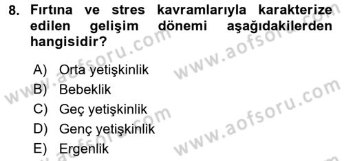 İnsan Davranışı Ve Sosyal Çevre 1 Dersi 2022 - 2023 Yılı Yaz Okulu Sınav Soruları 8. Soru
