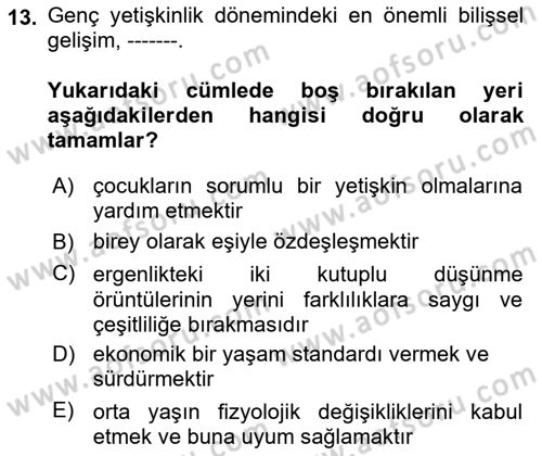 İnsan Davranışı Ve Sosyal Çevre 1 Dersi 2023 - 2024 Yılı (Final) Dönem Sonu Sınav Soruları 13. Soru