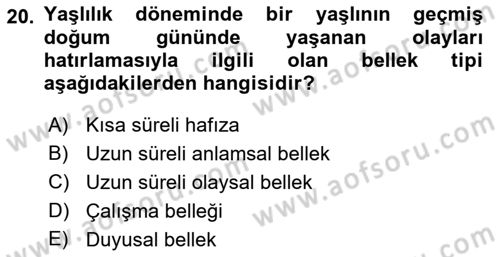 İnsan Davranışı Ve Sosyal Çevre 1 Dersi 2023 - 2024 Yılı (Final) Dönem Sonu Sınav Soruları 20. Soru