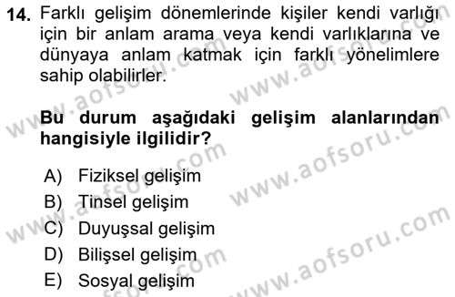 İnsan Davranışı Ve Sosyal Çevre 1 Dersi 2023 - 2024 Yılı Yaz Okulu Sınav Soruları 14. Soru