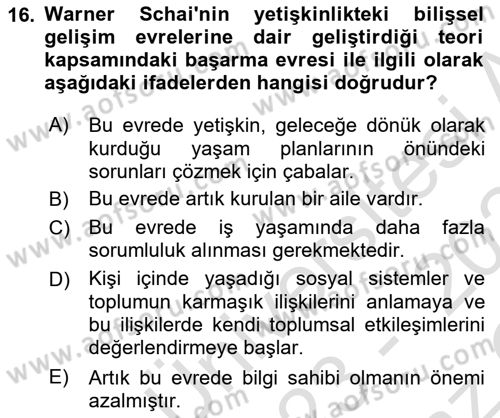 İnsan Davranışı Ve Sosyal Çevre 1 Dersi 2023 - 2024 Yılı Yaz Okulu Sınav Soruları 16. Soru