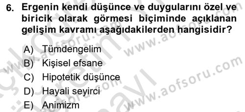 İnsan Davranışı Ve Sosyal Çevre 1 Dersi 2023 - 2024 Yılı Yaz Okulu Sınav Soruları 6. Soru