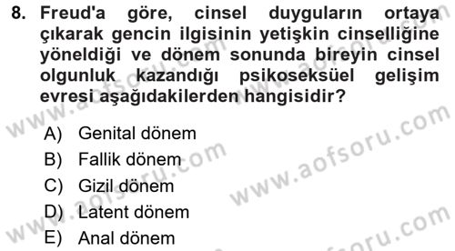 İnsan Davranışı Ve Sosyal Çevre 1 Dersi 2023 - 2024 Yılı Yaz Okulu Sınav Soruları 8. Soru