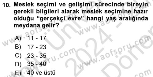 İnsan Davranışı Ve Sosyal Çevre 1 Dersi 2024 - 2025 Yılı (Final) Dönem Sonu Sınav Soruları 10. Soru