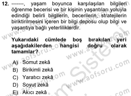 İnsan Davranışı Ve Sosyal Çevre 1 Dersi 2024 - 2025 Yılı (Final) Dönem Sonu Sınav Soruları 12. Soru