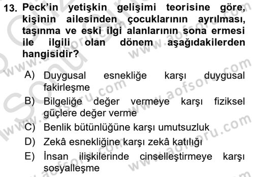 İnsan Davranışı Ve Sosyal Çevre 1 Dersi 2024 - 2025 Yılı (Final) Dönem Sonu Sınav Soruları 13. Soru