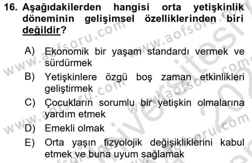 İnsan Davranışı Ve Sosyal Çevre 1 Dersi 2024 - 2025 Yılı (Final) Dönem Sonu Sınav Soruları 16. Soru