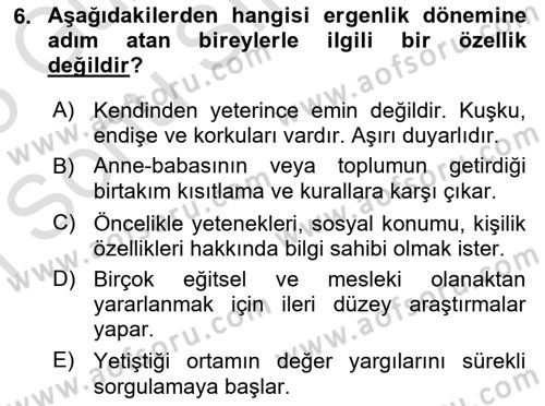 İnsan Davranışı Ve Sosyal Çevre 1 Dersi 2024 - 2025 Yılı (Final) Dönem Sonu Sınav Soruları 6. Soru