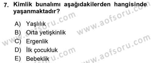 İnsan Davranışı Ve Sosyal Çevre 1 Dersi 2024 - 2025 Yılı (Final) Dönem Sonu Sınav Soruları 7. Soru