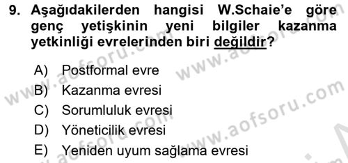İnsan Davranışı Ve Sosyal Çevre 1 Dersi 2024 - 2025 Yılı (Final) Dönem Sonu Sınav Soruları 9. Soru