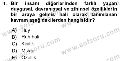 İnsan Davranışı Ve Sosyal Çevre 1 Dersi 2025 - 2026 Yılı (Vize) Ara Sınav Soruları 1. Soru