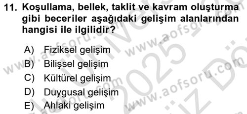 İnsan Davranışı Ve Sosyal Çevre 1 Dersi 2025 - 2026 Yılı (Vize) Ara Sınav Soruları 11. Soru