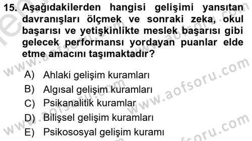 İnsan Davranışı Ve Sosyal Çevre 1 Dersi 2025 - 2026 Yılı (Vize) Ara Sınav Soruları 15. Soru