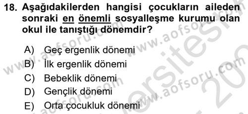 İnsan Davranışı Ve Sosyal Çevre 1 Dersi 2025 - 2026 Yılı (Vize) Ara Sınav Soruları 18. Soru