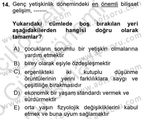 İnsan Davranışı Ve Sosyal Çevre 1 Dersi 2025 - 2026 Yılı (Final) Dönem Sonu Sınav Soruları 14. Soru