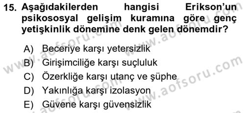 İnsan Davranışı Ve Sosyal Çevre 1 Dersi 2025 - 2026 Yılı (Final) Dönem Sonu Sınav Soruları 15. Soru
