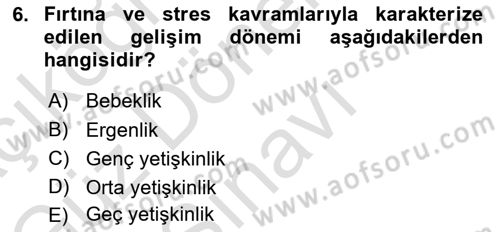 İnsan Davranışı Ve Sosyal Çevre 1 Dersi 2025 - 2026 Yılı (Final) Dönem Sonu Sınav Soruları 6. Soru