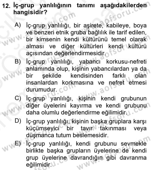 İnsan Davranışı Ve Sosyal Çevre 2 Dersi 2017 - 2018 Yılı (Vize) Ara Sınav Soruları 12. Soru