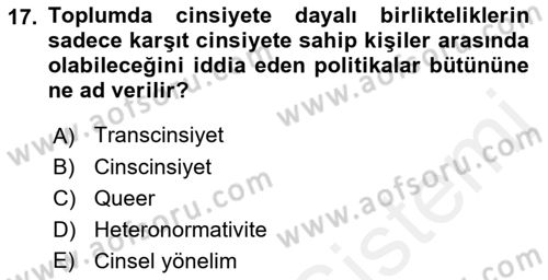 İnsan Davranışı Ve Sosyal Çevre 2 Dersi 2017 - 2018 Yılı (Vize) Ara Sınav Soruları 17. Soru