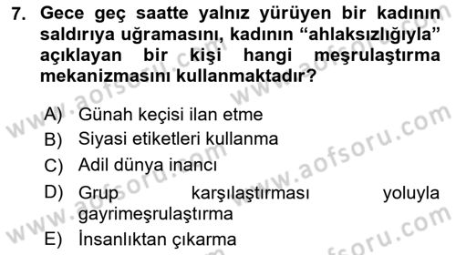 İnsan Davranışı Ve Sosyal Çevre 2 Dersi 2017 - 2018 Yılı (Vize) Ara Sınav Soruları 7. Soru