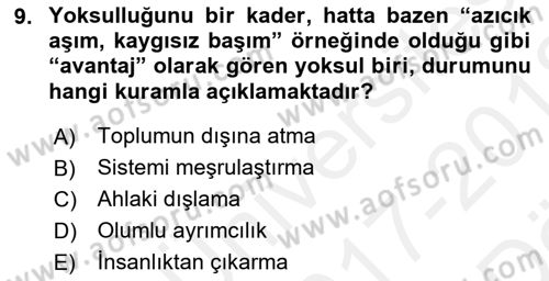 İnsan Davranışı Ve Sosyal Çevre 2 Dersi 2017 - 2018 Yılı (Vize) Ara Sınav Soruları 9. Soru