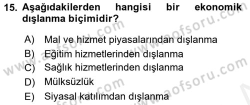 İnsan Davranışı Ve Sosyal Çevre 2 Dersi 2017 - 2018 Yılı (Final) Dönem Sonu Sınav Soruları 15. Soru