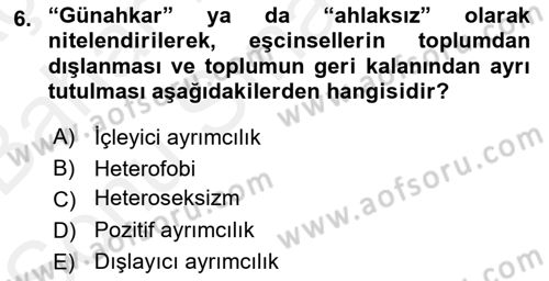 İnsan Davranışı Ve Sosyal Çevre 2 Dersi 2017 - 2018 Yılı (Final) Dönem Sonu Sınav Soruları 6. Soru