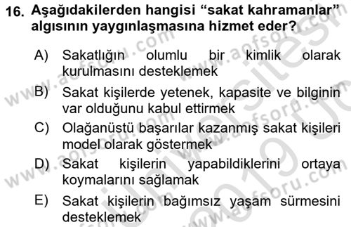 İnsan Davranışı Ve Sosyal Çevre 2 Dersi 2018 - 2019 Yılı 3 Ders Sınav Soruları 16. Soru