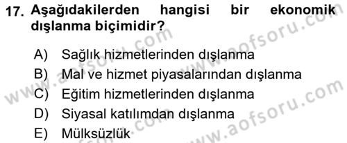 İnsan Davranışı Ve Sosyal Çevre 2 Dersi 2018 - 2019 Yılı 3 Ders Sınav Soruları 17. Soru