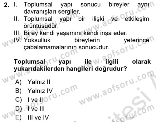 İnsan Davranışı Ve Sosyal Çevre 2 Dersi 2018 - 2019 Yılı 3 Ders Sınav Soruları 2. Soru