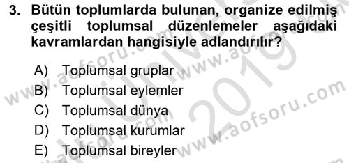 İnsan Davranışı Ve Sosyal Çevre 2 Dersi 2018 - 2019 Yılı 3 Ders Sınav Soruları 3. Soru