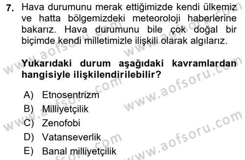 İnsan Davranışı Ve Sosyal Çevre 2 Dersi 2018 - 2019 Yılı 3 Ders Sınav Soruları 7. Soru