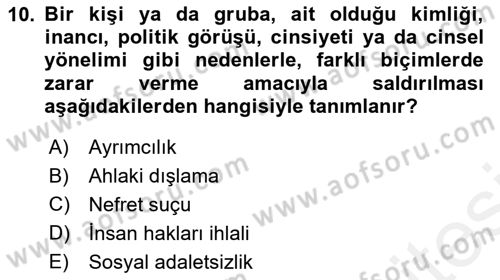 İnsan Davranışı Ve Sosyal Çevre 2 Dersi 2018 - 2019 Yılı (Vize) Ara Sınav Soruları 10. Soru