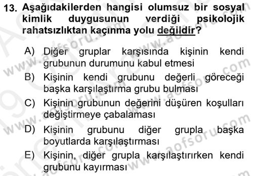 İnsan Davranışı Ve Sosyal Çevre 2 Dersi 2018 - 2019 Yılı (Vize) Ara Sınav Soruları 13. Soru