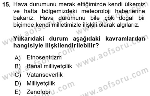 İnsan Davranışı Ve Sosyal Çevre 2 Dersi 2018 - 2019 Yılı (Vize) Ara Sınav Soruları 15. Soru