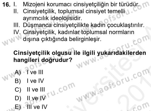 İnsan Davranışı Ve Sosyal Çevre 2 Dersi 2018 - 2019 Yılı (Vize) Ara Sınavı 16. Soru