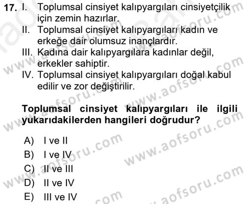 İnsan Davranışı Ve Sosyal Çevre 2 Dersi 2018 - 2019 Yılı (Vize) Ara Sınavı 17. Soru