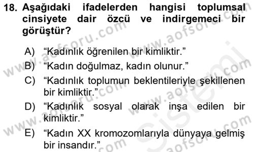 İnsan Davranışı Ve Sosyal Çevre 2 Dersi 2018 - 2019 Yılı (Vize) Ara Sınav Soruları 18. Soru