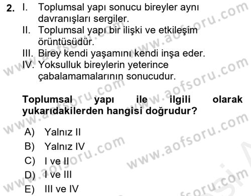 İnsan Davranışı Ve Sosyal Çevre 2 Dersi 2018 - 2019 Yılı (Vize) Ara Sınav Soruları 2. Soru