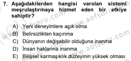 İnsan Davranışı Ve Sosyal Çevre 2 Dersi 2018 - 2019 Yılı (Vize) Ara Sınav Soruları 7. Soru