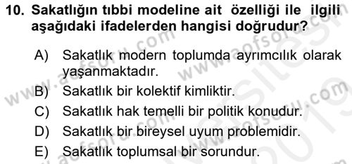 İnsan Davranışı Ve Sosyal Çevre 2 Dersi 2018 - 2019 Yılı (Final) Dönem Sonu Sınav Soruları 10. Soru
