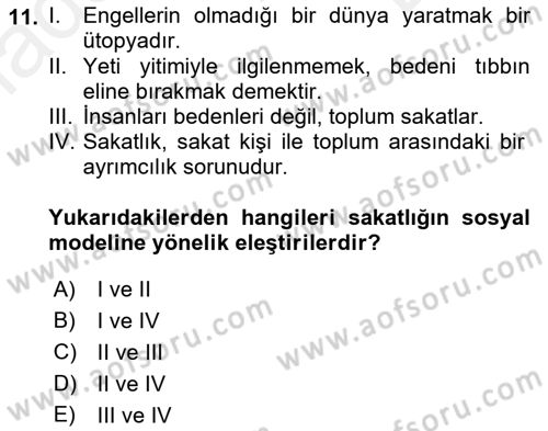 İnsan Davranışı Ve Sosyal Çevre 2 Dersi 2018 - 2019 Yılı (Final) Dönem Sonu Sınav Soruları 11. Soru