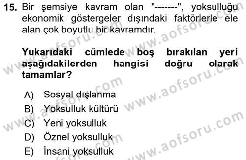 İnsan Davranışı Ve Sosyal Çevre 2 Dersi 2018 - 2019 Yılı (Final) Dönem Sonu Sınav Soruları 15. Soru