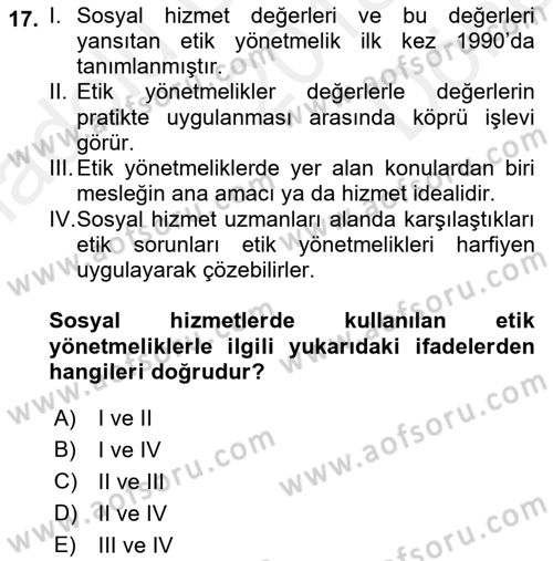 İnsan Davranışı Ve Sosyal Çevre 2 Dersi 2018 - 2019 Yılı (Final) Dönem Sonu Sınav Soruları 17. Soru