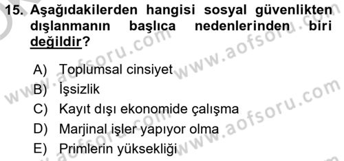 İnsan Davranışı Ve Sosyal Çevre 2 Dersi 2018 - 2019 Yılı Yaz Okulu Sınav Soruları 15. Soru